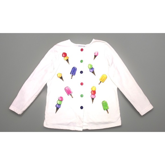 Blair Sweatshirt Womens L White Fleece Cardigan Ice Cream Cone Pop‎ Vintage 90s - Picture 2 of 8